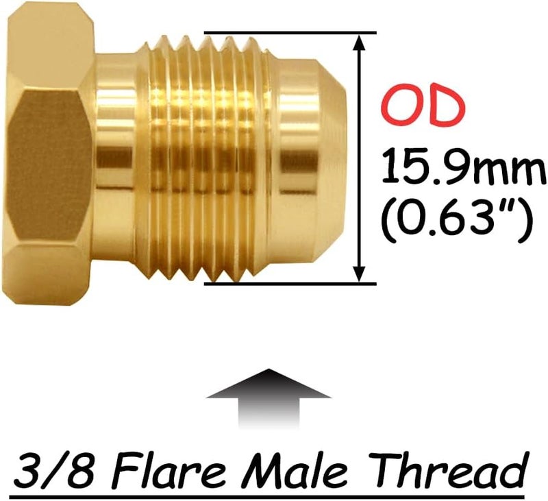 Uenede 4PCS Brass 3/8 Flare Male Plug, 3/8" Tube OD SAE 45 Degree Cap Gas Adapter Pipe Fitting - Image 2